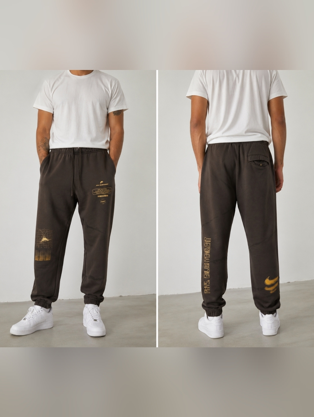 Nike NSW Phys Enlightenment Joggers Sweatpants XL Dark Gray Brown Graphic Swoosh